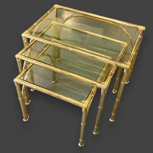 Hollywood Regency 1980s Brass Plated Nest of Tables