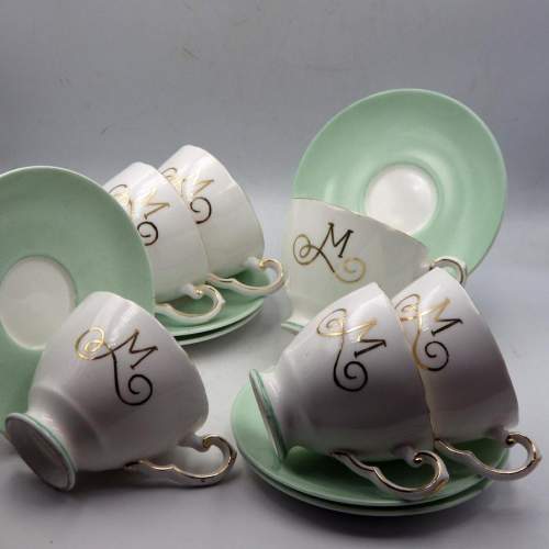 Royal Tuscan 1930s Art Deco Porcelain Set of Six Cups & Saucers image-1